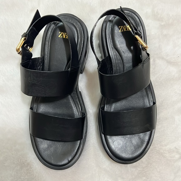 Zara Leather Platform Slingback Sandals Size 6.5 - Picture 5 of 10